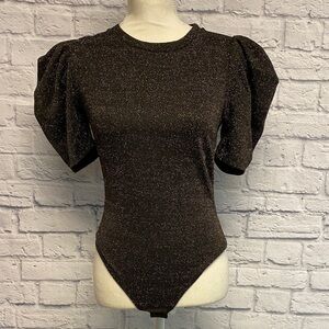 Haute Monde Sparkling Black Puff Sleeve Bodysuit Size M